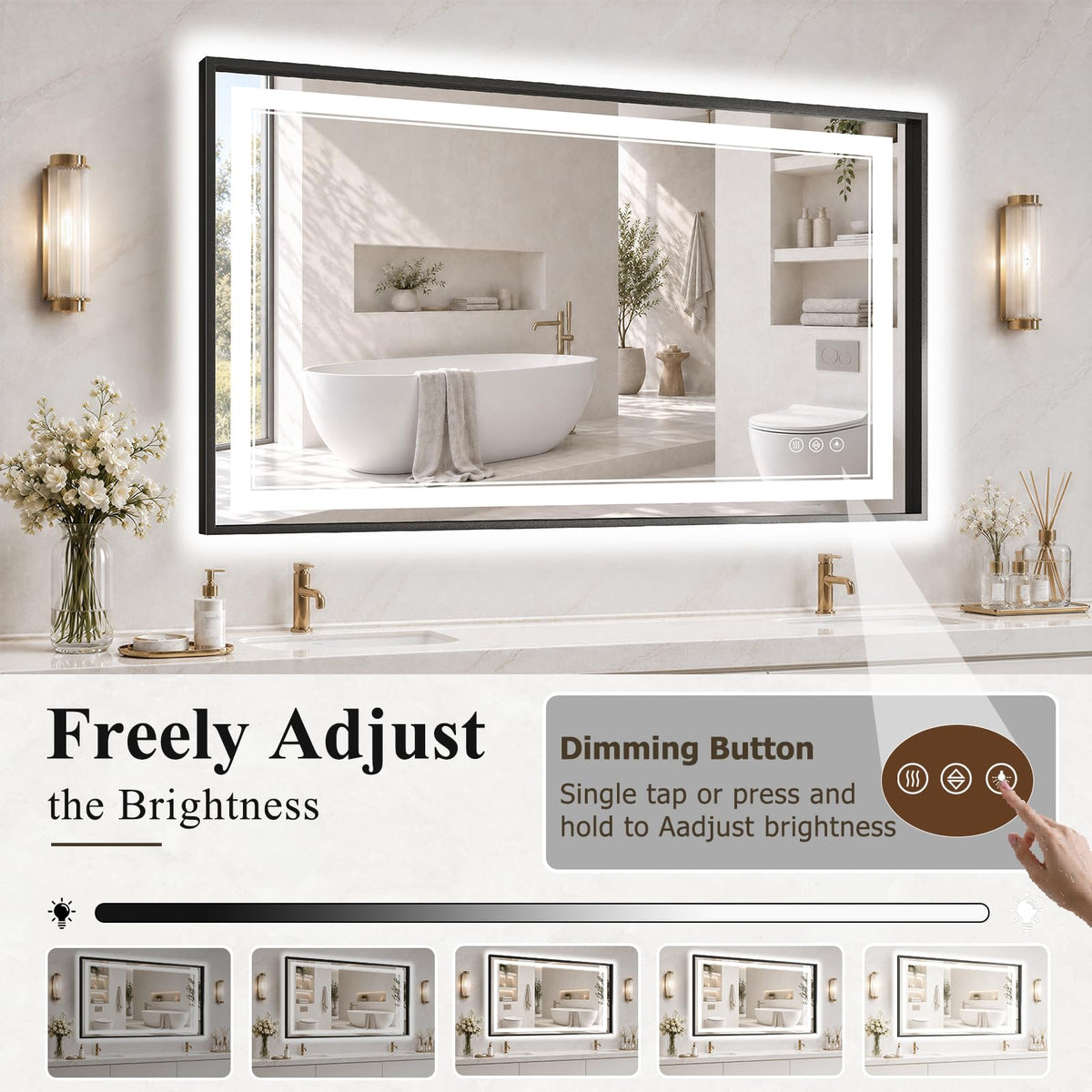 40"x60" LED Bathroom Mirror with Lights (Black / 60"L x 40"W)