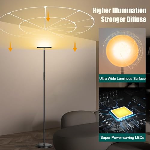 Floor Lamp Upgraded 40W 4000LM Super Bright Torchiere LED Floor Lamps for Living Room (40W Black)