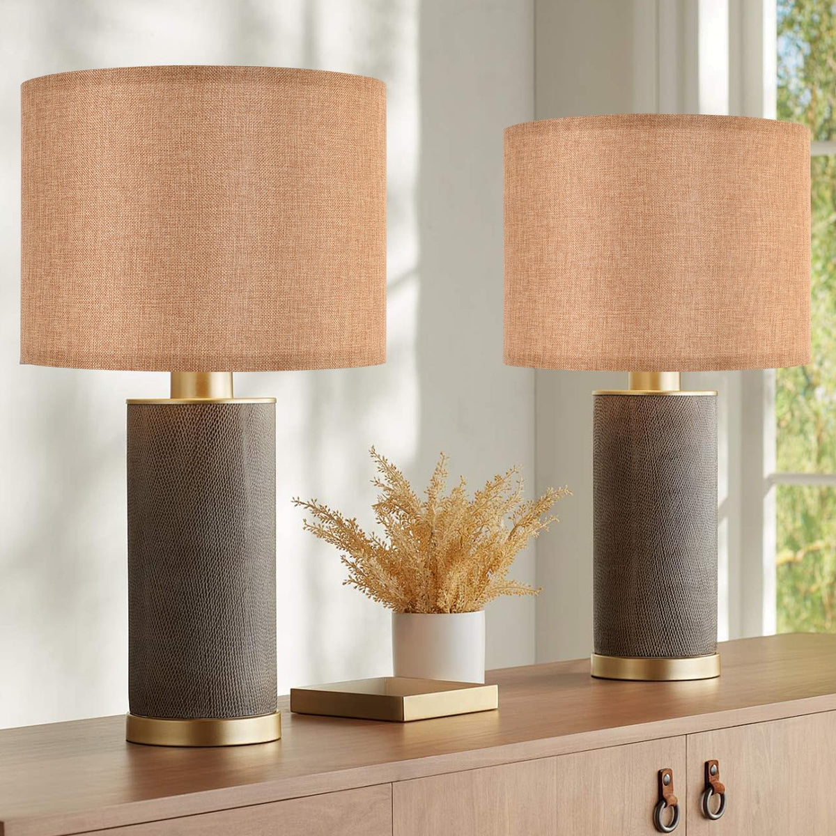 Brown Medium Drum Lamp Shades 13" Top x 13" Bottom x 10" High (13*13*10 1 Pack / Brown-2)