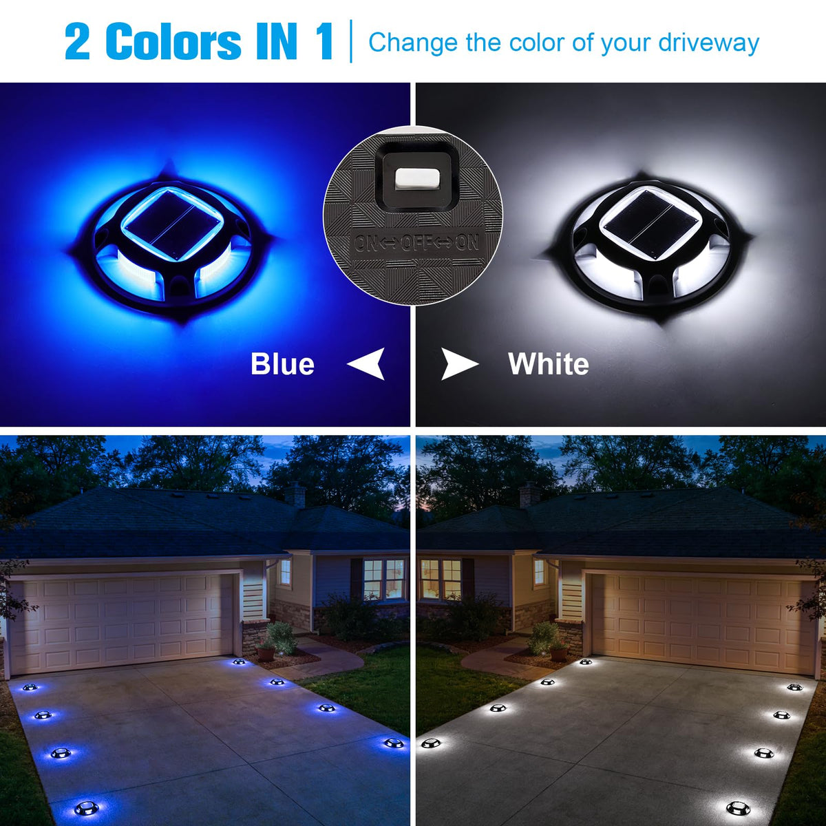 Solar Driveway Lights Dock Marine Lights 12 Pack (White+Blue,Black / 12pack)