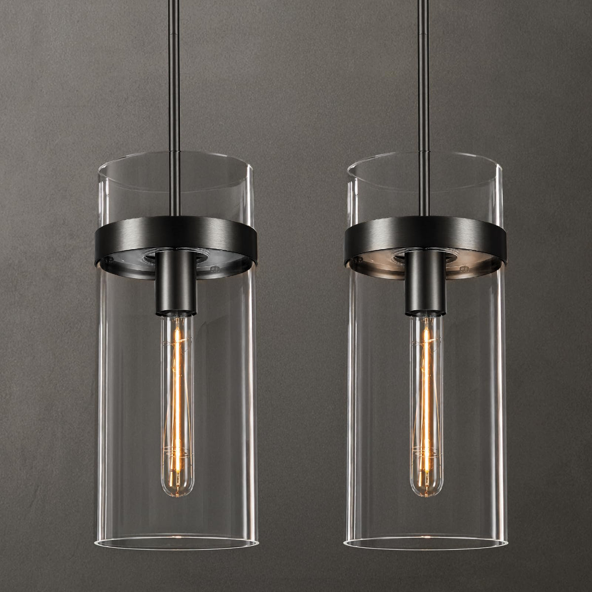 6 Inch Black Pendant Lights Kitchen Island 2 Pc (Black-6-IN-2PC)