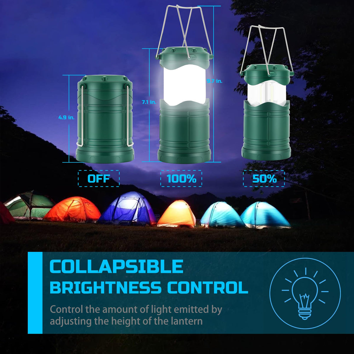 LED Camping Lantern (Blue, Dark Green, Gold, Black)