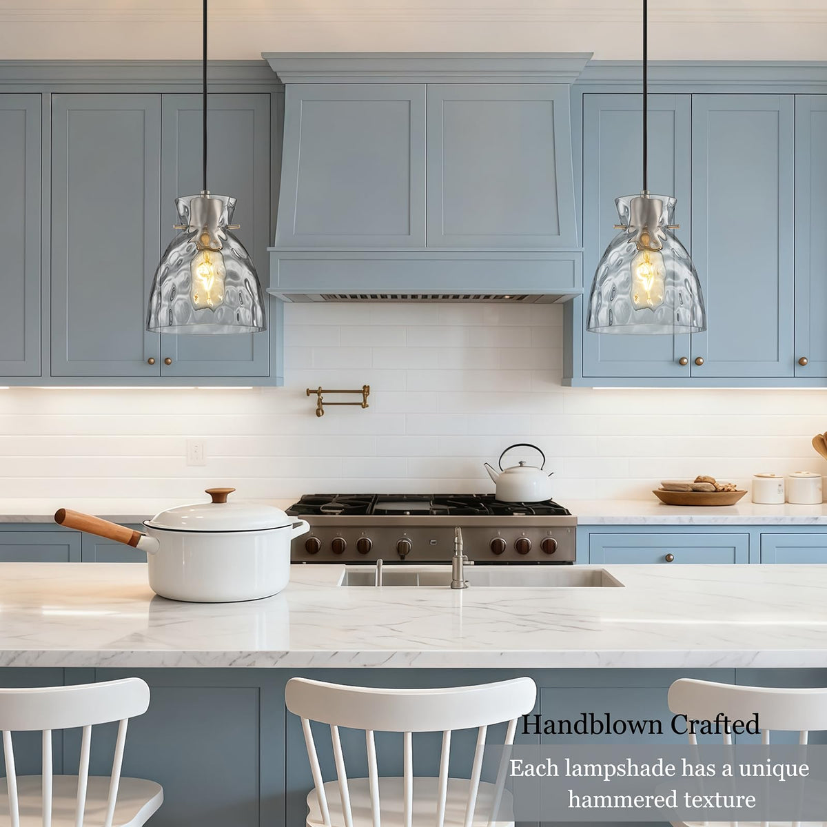 5.9" Mini Hammered Glass Pendant Lights Kitchen Island Brushed Nickel E26 (1-Pk Brushed Nickel / D5.9")