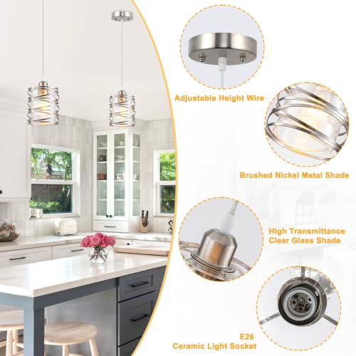 Brushed Nickel Modern Pendant Light for Kitchen Island Over Sink (Brushed Nickel Seeded Glass / 1 Light)