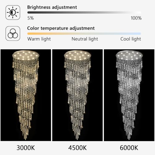 D40'' x H120'' Crystal Chandelier High Ceiling Chandeliers for Entryway Large Raindrop Chandeliers LED Dimmable Flush Mount Light Fixtures for Staircaes Foyer Hallway Living Room Bulbs Included Silver (D40'' x H120'' Silver)