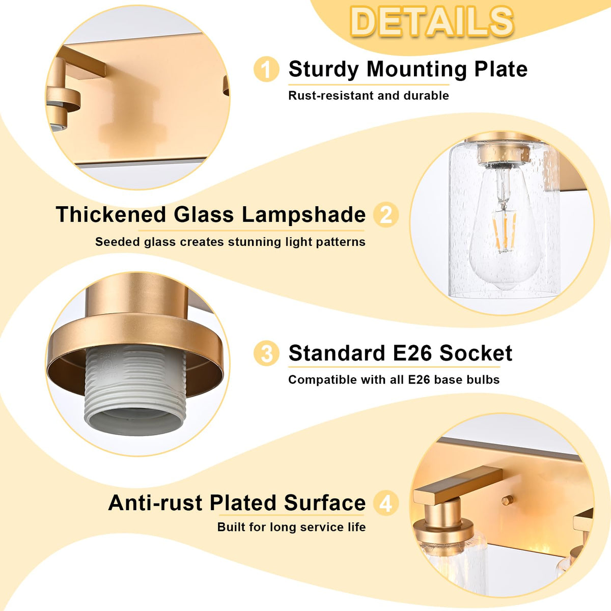 Gold 4 Light Seeded Glass Bathroom Vanity Light (Gold / 4-Light)