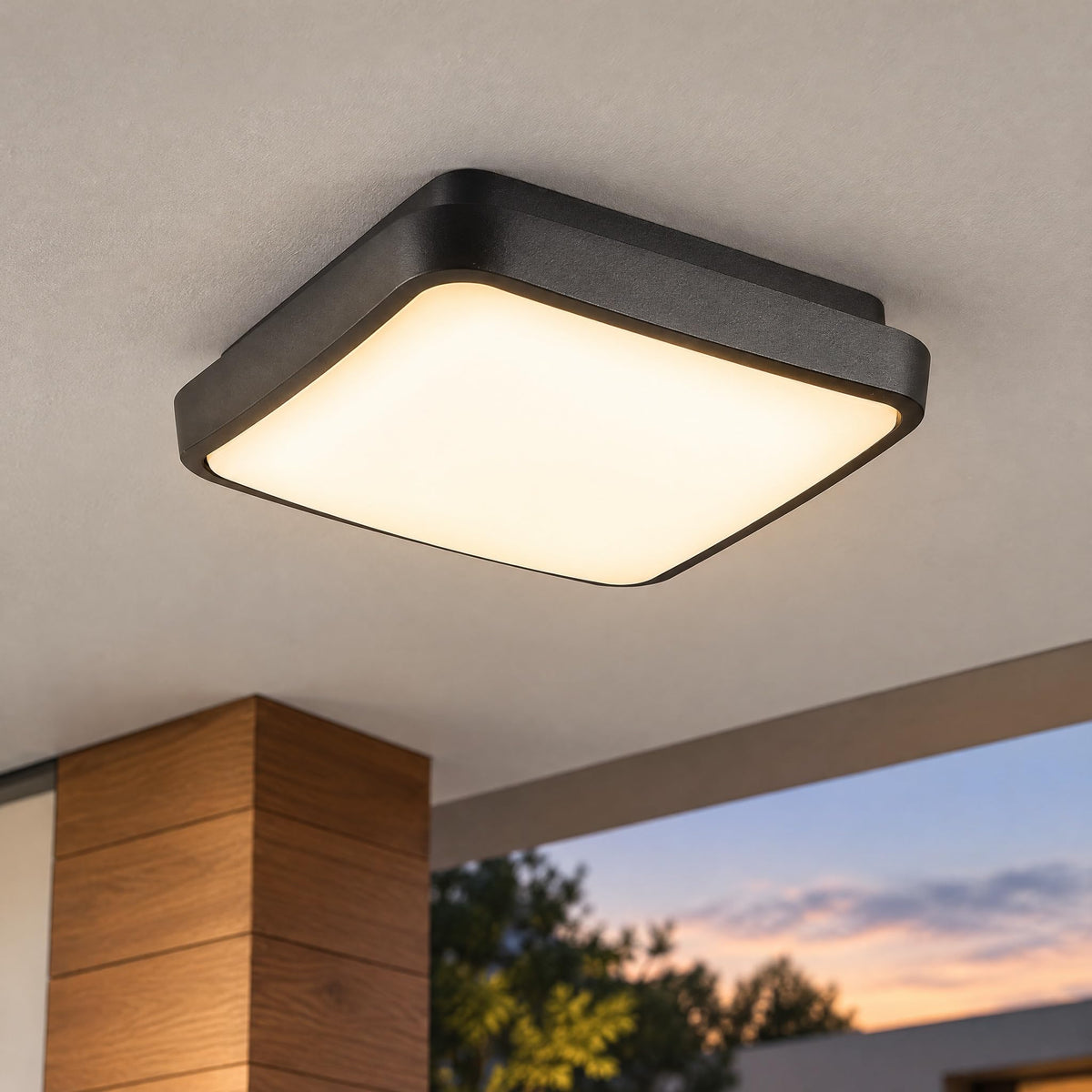 Modern Black Square LED Porch Ceiling Lights (8.5 IN)