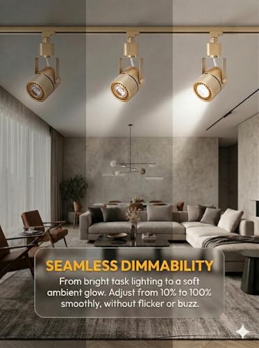 10W Dimmable Gold Track Lighting Heads H Type LED Track Light Replacement Fixtures Bright 4000K Cool White Ceiling Spotlight for Accent Task Art