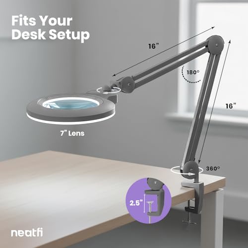 LED Magnifying Lamp (Silver / 7-inch Lens, Non-CCT with Clamp)