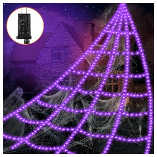 Halloween Decorations Outdoor Spider Web Lights (Purple-550LED-16.4FT-without Spider)