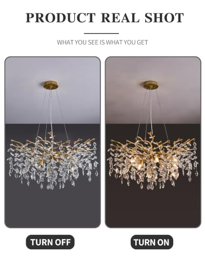 Modern Tree Branch Crystal Chandelier Luxury Gold Crystal Pendant Lighting 30" Contemporary 10 (30" Round / Gold)