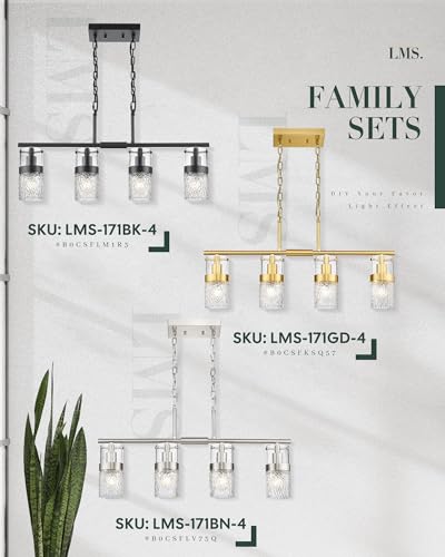 4 Light Island Lights (Black -Hammered Glass / 3.5" Hammered Glass, 4-Light)