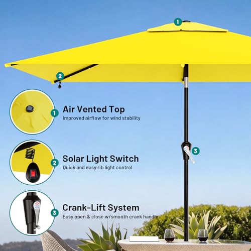 6.5' x 10' Rectangular Patio Umbrella with Solar Lights (Yellow / 6.5X10 FT)