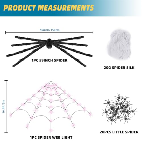 200" Halloween Decorations Light Up Spider Web with 250 LED Lights Decor (Halloween Web with Spider)