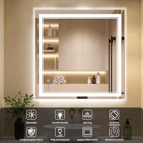 30"x30" LED Bathroom Mirror with Lights (30"L x 30"W)