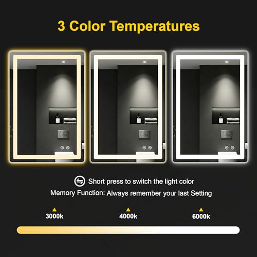 LED Bathroom Mirror with Lights (3 Light Modes / 36"L x 24"W)