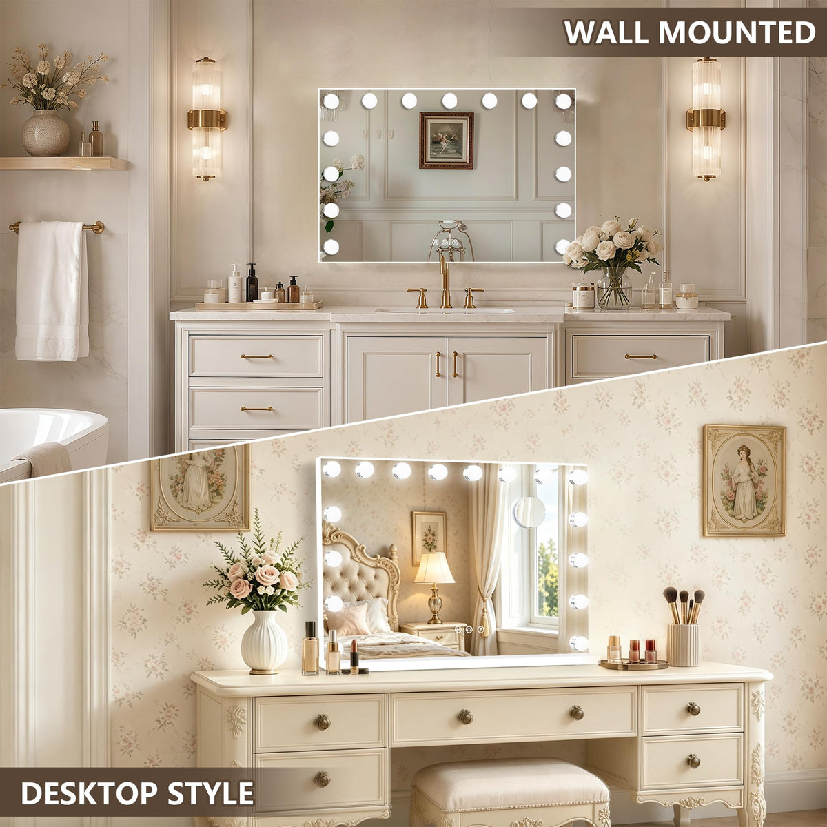 26" x 20" Hollywood Vanity Mirror with Lights (White / 26"L x 20"W)