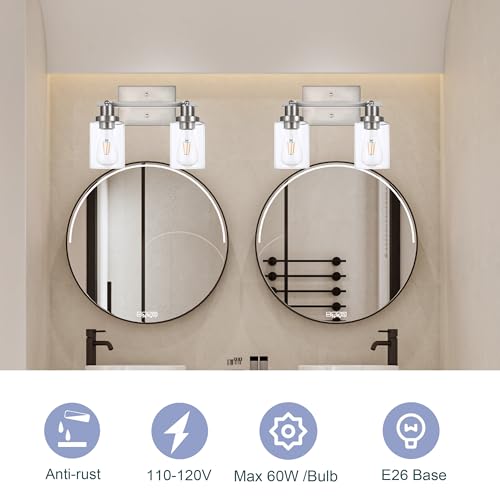2 Light Track Lighting Kit Brushed Nickel Kitchen Track Lighting Fixtures Ceiling Mount Bathroom Vanity Wall Scones Light Fixture with Clear Glass (Brushed Nickel / 2-Light)