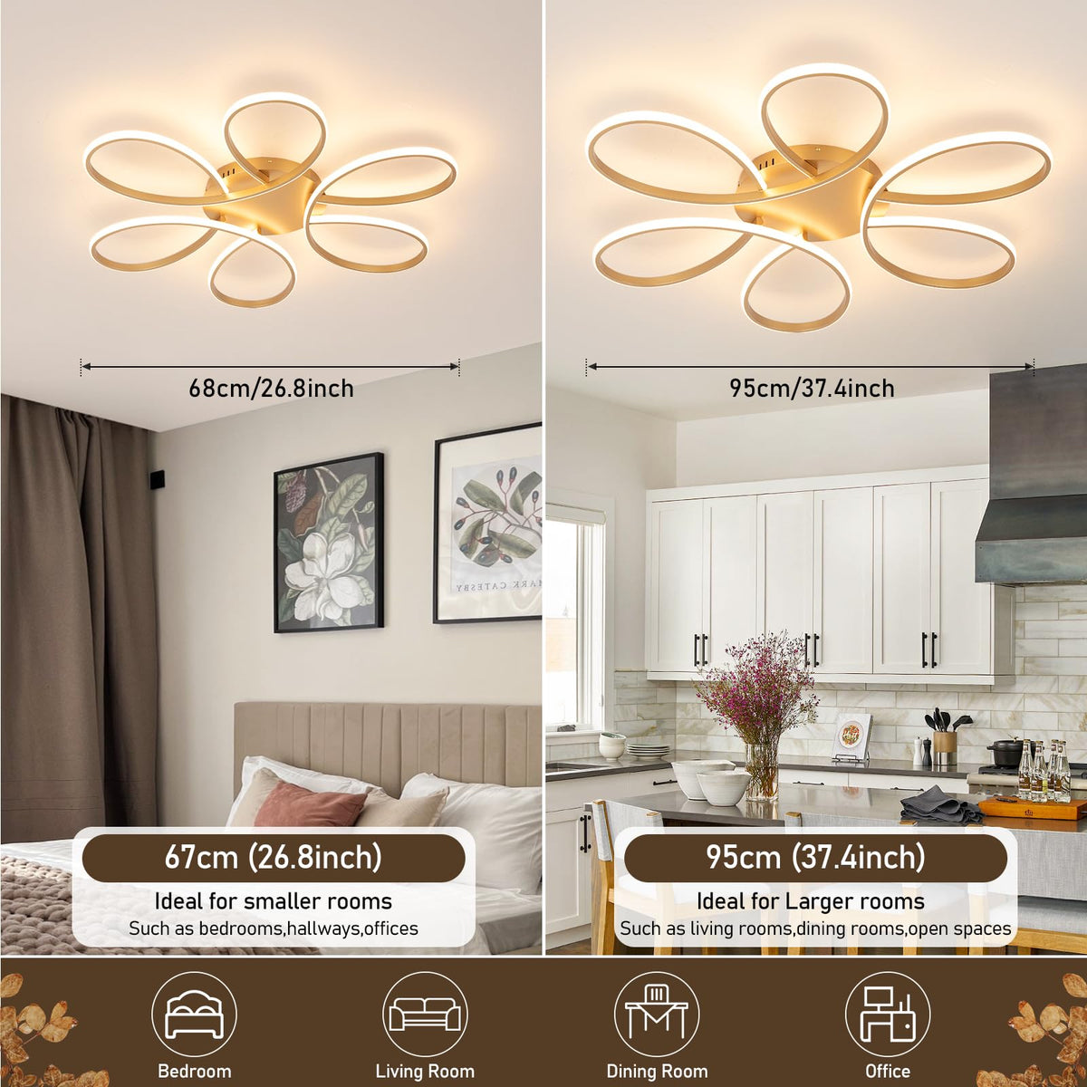 37.4inch Modern LED Ceiling Light (Gold / 6RINGS,37.4inch)