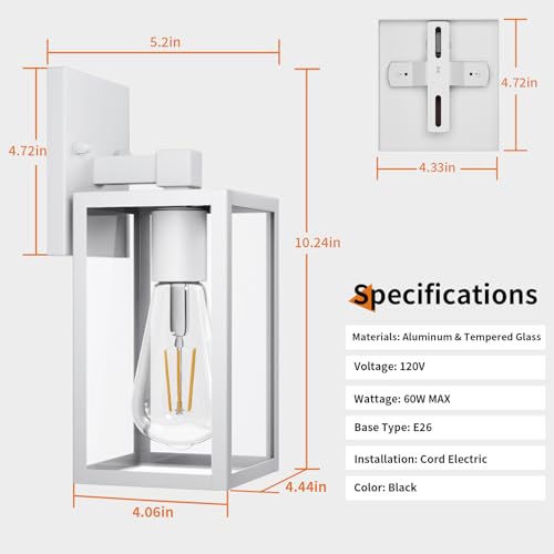 2 Pack White Exterior Lighting Fixtures Wall Mount (White / 10.24'')