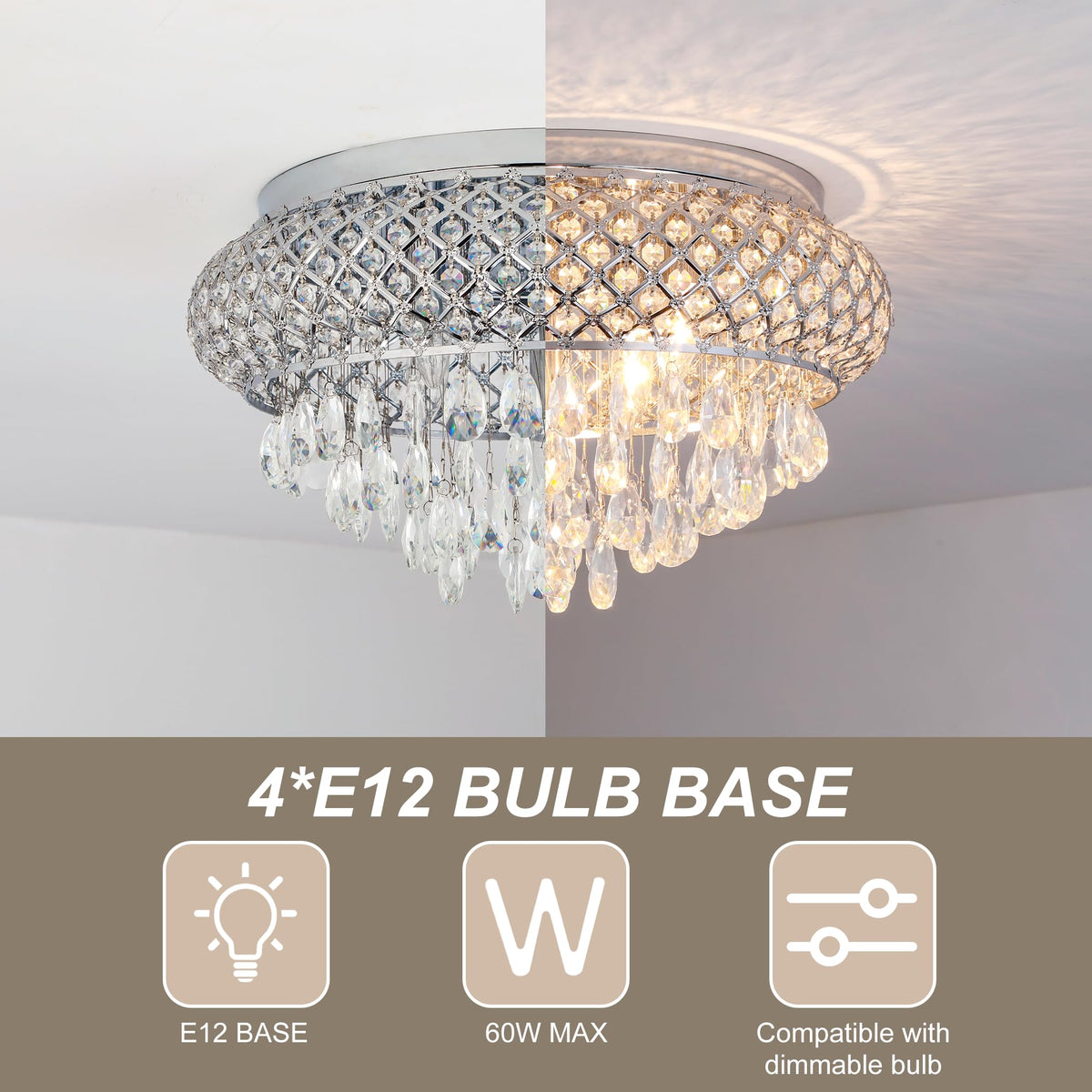 19.5'' Chrome Chandelier with Crystal Raindrop Prism (19.6"Wx11.3"H / Chrome)