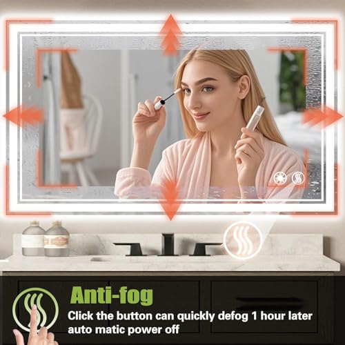 40 x 28'' LED Bathroom Mirror Fogless Bathroom Mirror with Lights Dimmable 3 Colors Bathroom Vanity Mirror Wall Mounted Home Decor Explosion (40"L x 28"W)