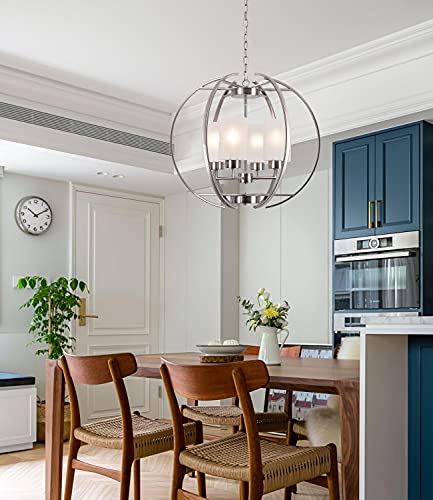 24" Globe Brushed Nickel Chandeliers for Dining Room Light Over Table (Nickel+Frosted Glass 24")