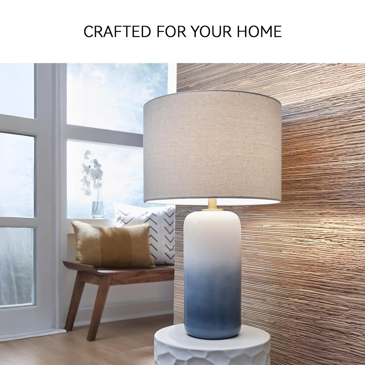 Coastal Ceramic Bedside Table Lamp (White/Teal)