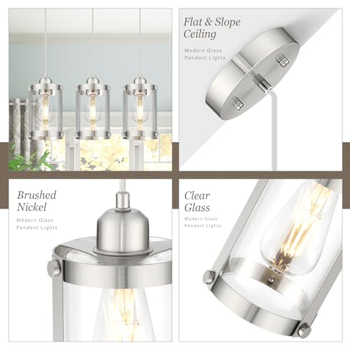 Brushed Nickel Pendant Lights Kitchen Island (Nickel + Clear Glass / 1-Light Pendant, 1 Pack)