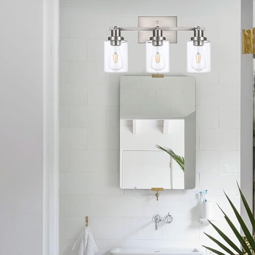 3 Light Track Lighting Kit Brushed Nickel Kitchen Track Lighting Fixtures Ceiling Mount Bathroom Vanity Wall Scones Light Fixture with Clear Glass (Brushed Nickel / 3-Light)
