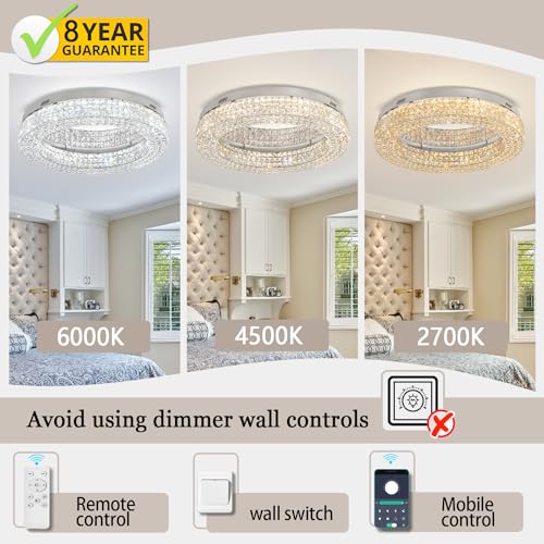 32'' Modern Chandeliers for Living Room Crystal Chandelier Flush Mount Ceiling Light Fixture for Dining Room Living Room Bedroom Dimmable 2700 (Silver / Dia 32inch)