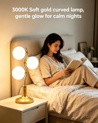 Globe Gold Table Lamp for Bedroom Gift Dimmable G9 3 Bulbs Included (01-Gold-Globe-3-S)