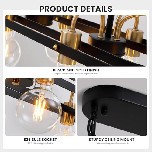 6 Lights Rectangular Chandelier (Black)