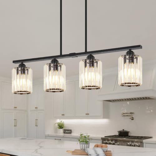 31.89'' Crystal Kitchen Island Lighting Modern Black Linear Chandelier (Black)