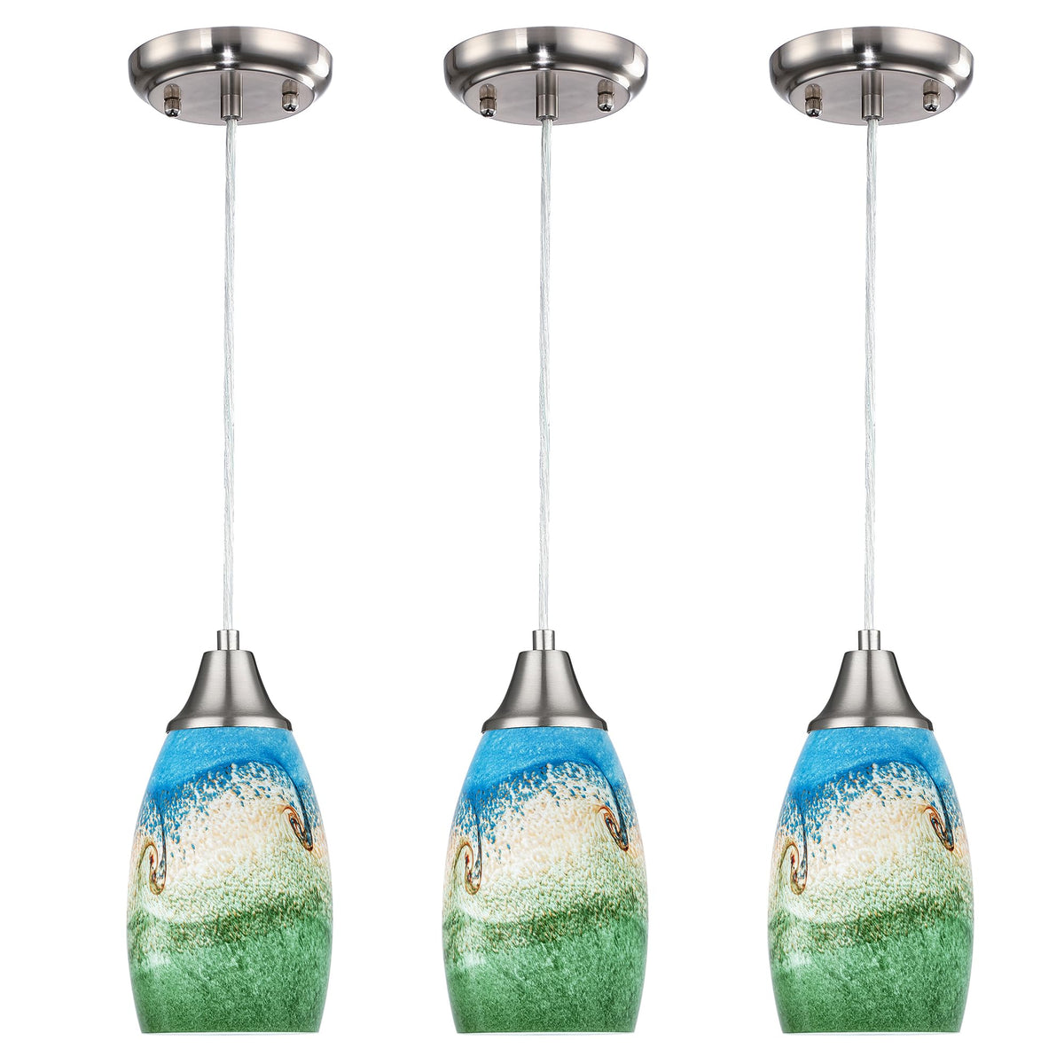 3pack Mini Pendant Lights Kitchen Island Hand Blown Art Glass Hanging Ceiling Pendant Light Over Kitchen Sink Glass Pendant Light Shade for Coffee Bar (Multi color-3Packs)