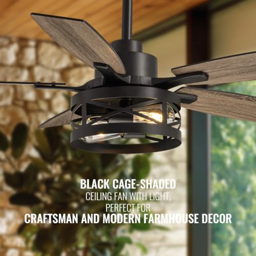 Inch Ceiling Fan with Light and Remote Control (Black / 42 Inch)