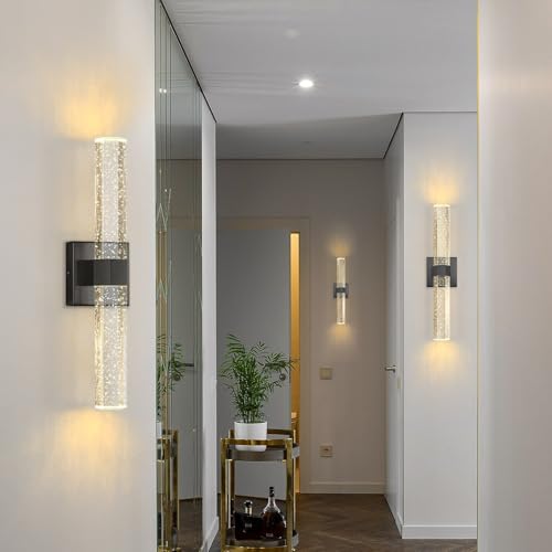 Black LED Wall Sconce Lights Warm Light Modern Crystal Wall Lights Vanity Lighting Fixtures Sconces for Bathroom Living Room Bedroom Dining Room Hallway (Black / set of 1)