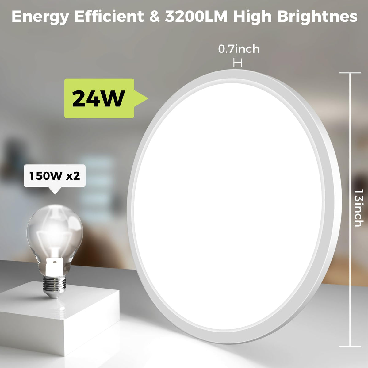 2Pack LED Flush Mount Ceiling Light Fixture (White / 13Inch-2pack)
