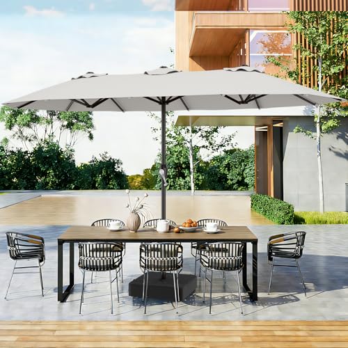 15FT Outdoor Patio Umbrella with Crank (Light Gray / 9x15 Ft)