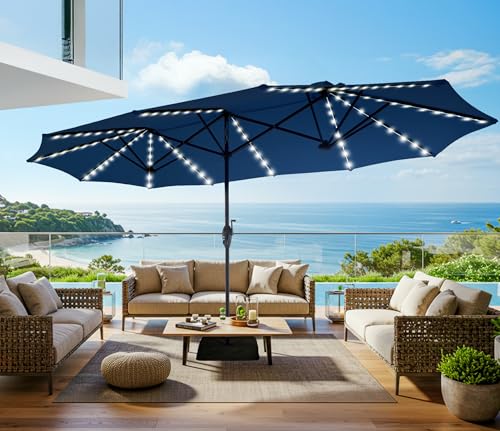 13ft Outdoor Patio Umbrella with Solar Lights