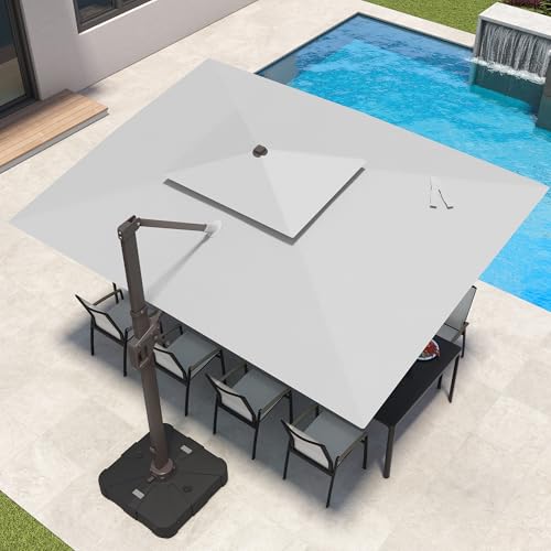 10x13 FT Patio Cantilever Outdoor Umbrella with Base and LED Light (Fog grey)