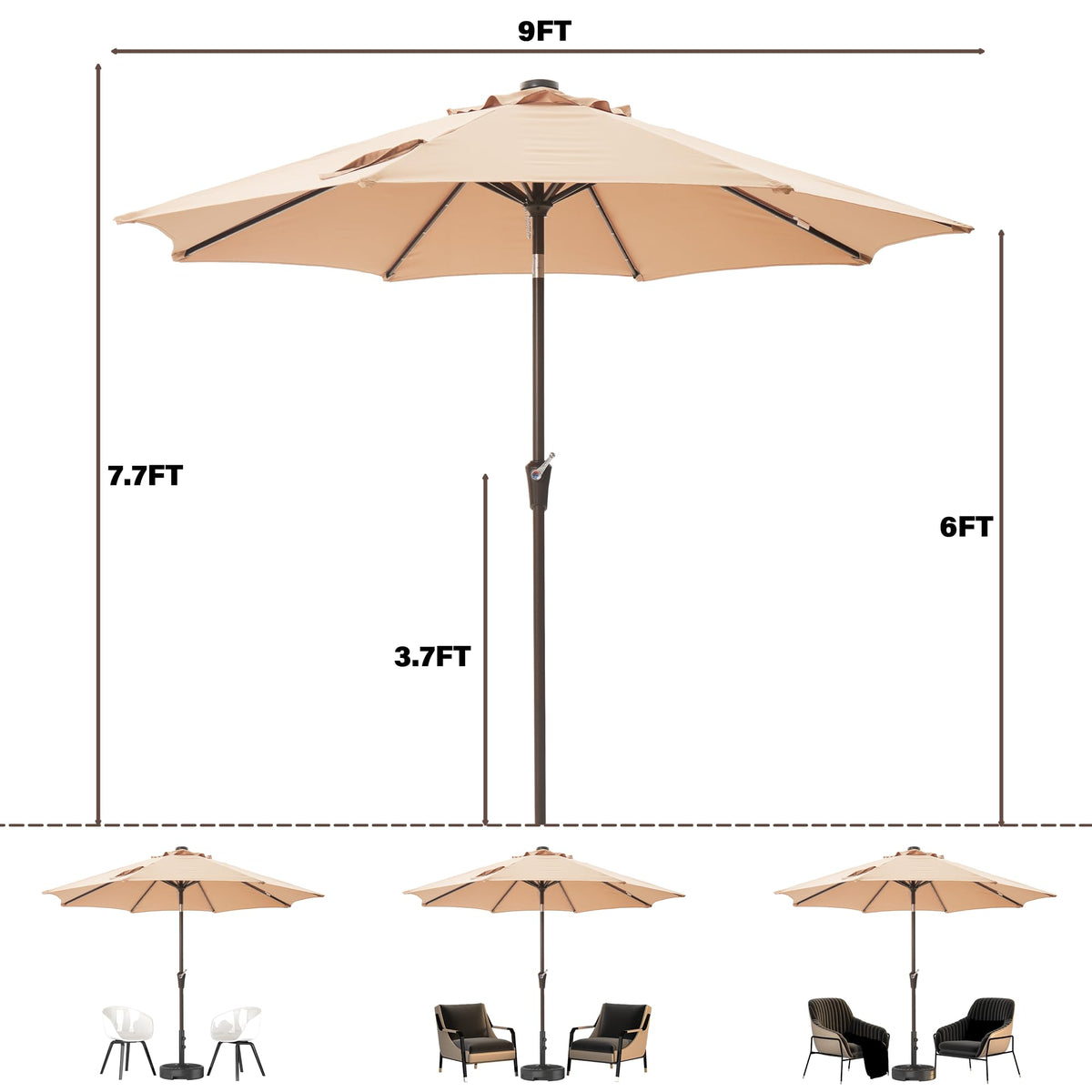9 FT Patio Umbrella  with lights Outdoor Garden Umbrella Beige (Beige / 9FT)