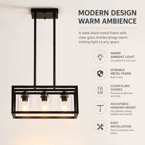 3 Light Black Kitchen Island Lighting (Black 01 & Clear Glass / 3 Light)