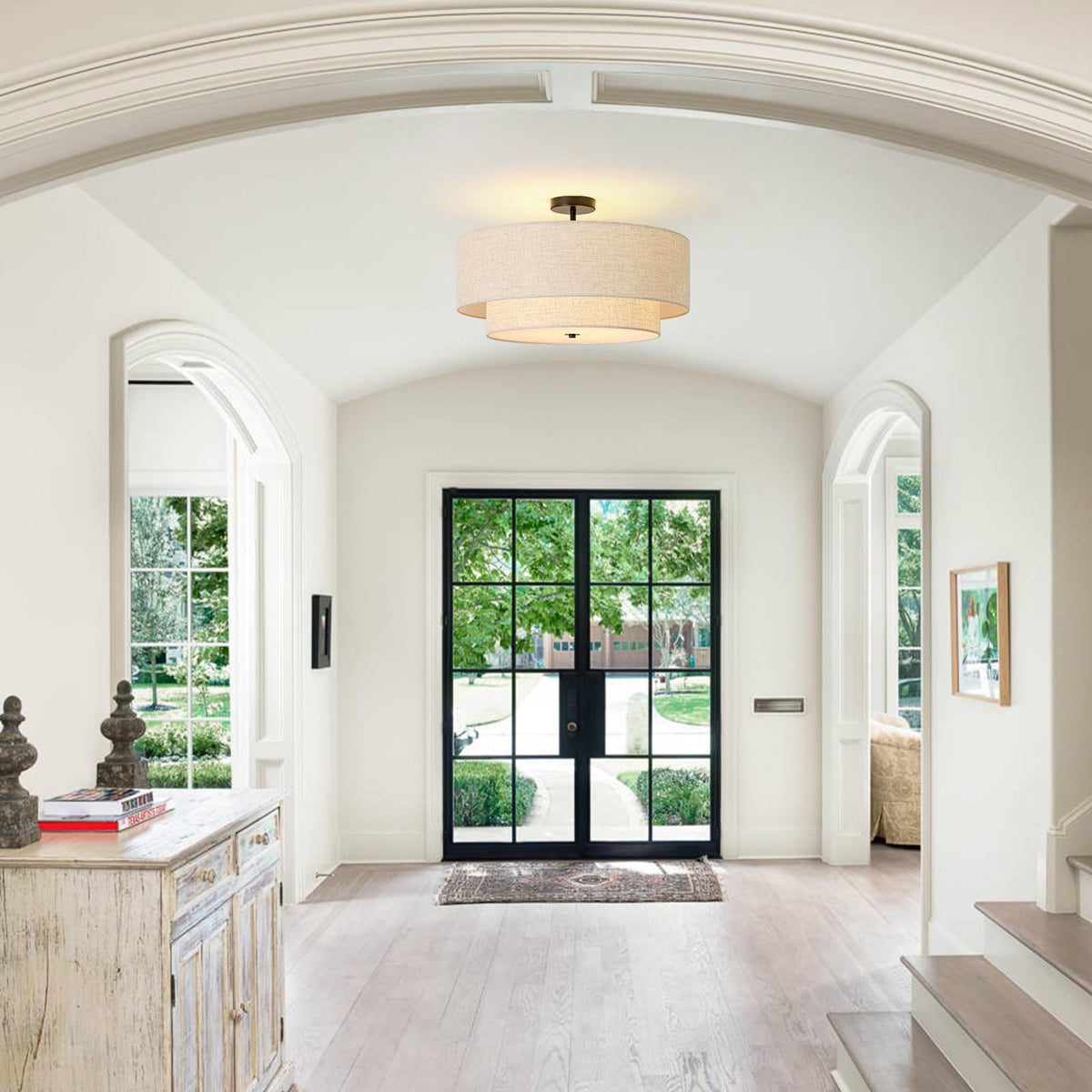 5 Light Semi Flush Mount Ceiling Light (Black / 23.6")