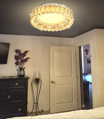 15.7 Inch Mini Dimmable Crystal Chandelier Modern LED Flush Mount Ceiling Light Fixtures for Bedroom Hallway Staircase Living Room Bedroom Foyer Kitchen Island Gold (15.7" Gold)