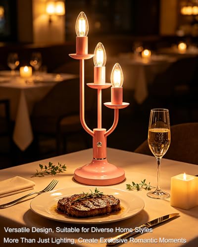 Pink Candelabra Table Lamp Dimmable Warmwhite 3 Bulbs Included (04-Pink 3-Light Candelabra)