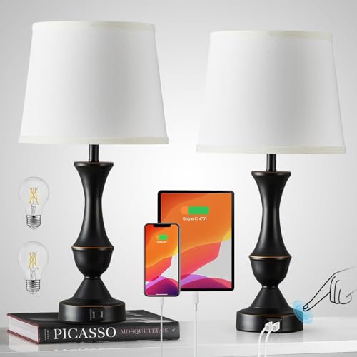 Touch Table Lamps Set of 2 (Black, White / 22in)