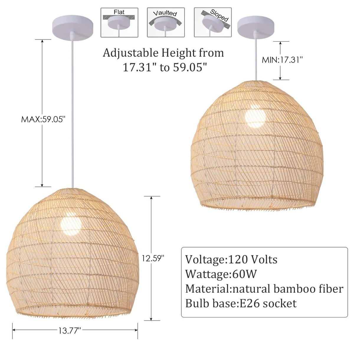 13.8" Rattan Pendant Light (White / 13.77" 1-Light)