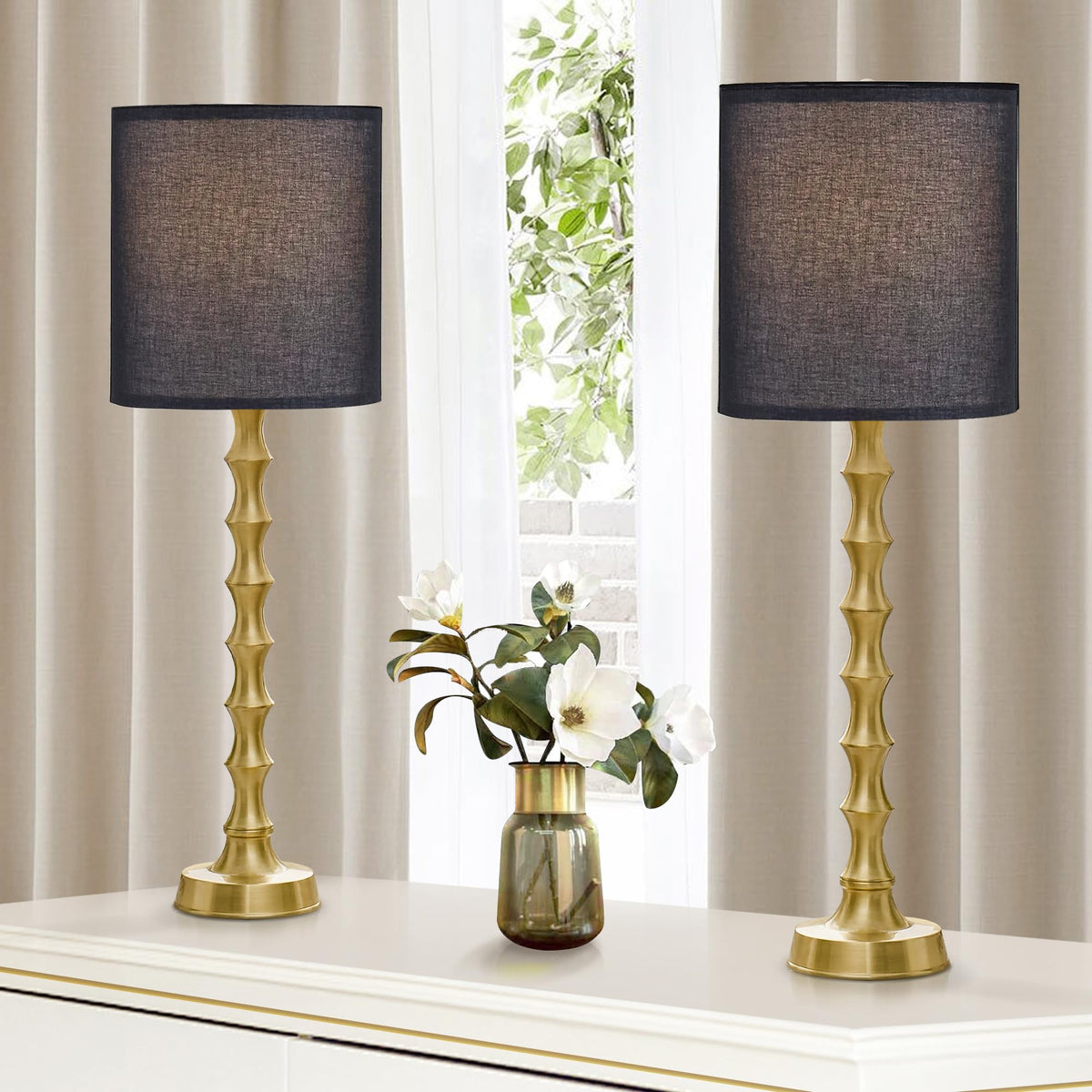 30.5" Modern Black Gold Buffet Lamps Set of 2 (Bright Gold BKL)
