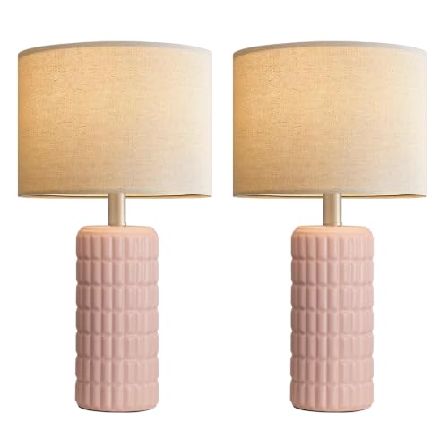 23" Modern Ceramic Table Lamps Set of 2 (Pink)